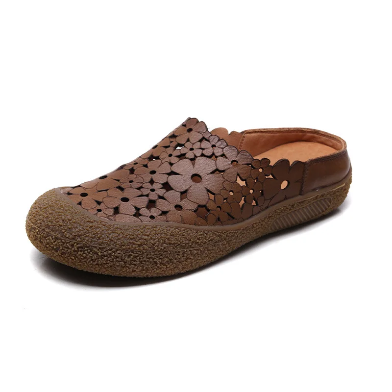 Yyvonne Half Slippers Women's Summer New National Style Wear Retro Soft Sole Shoes Flat Sandals Hollow Women's Shoes