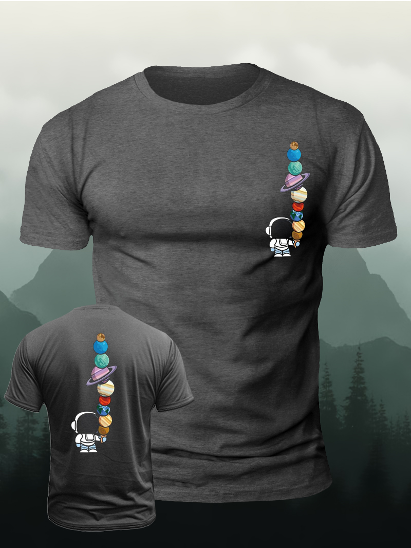 Men's Cartoon Spaceman Print Casual Short Sleeve T-shirt