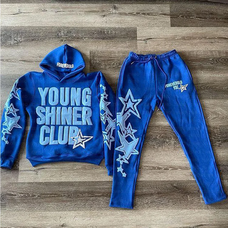 Y2K Hoodies Star Letter Print Loose Sweatshirt Trousers Hip Hop Punk Streetwear at Hiphopee