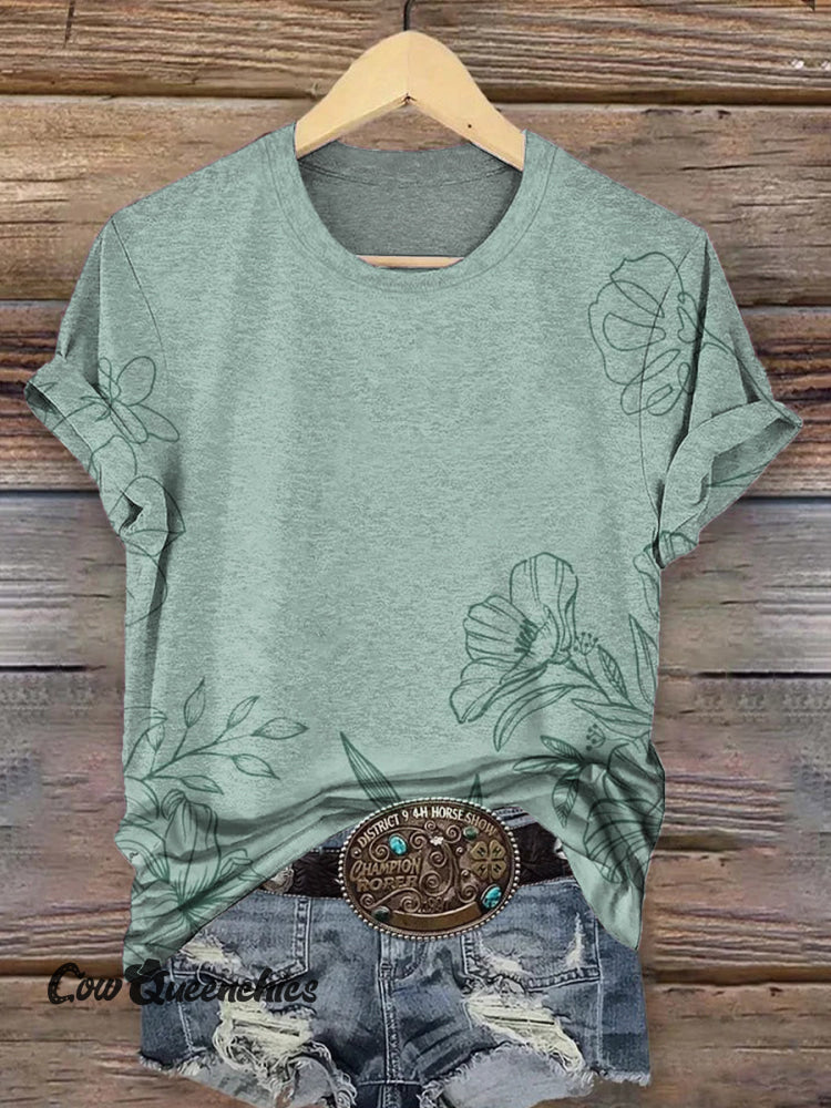 Vintage Floral Art Print Short Sleeve Crew Neck T-shirt Multicolor / S