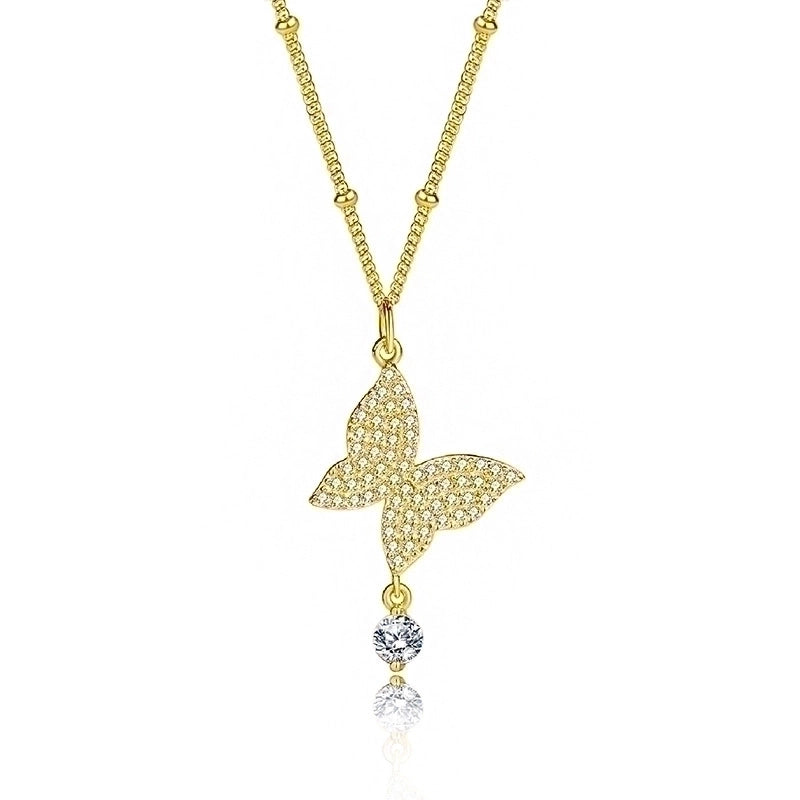 925 Sterling Silver Zircon Plating Inlay Butterfly Pendant Necklace