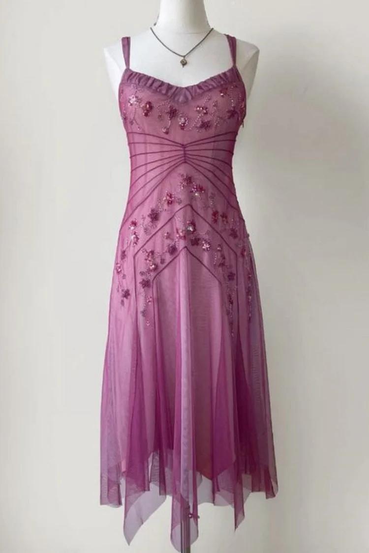 Pink beaded midlength homecoming dress prom dress