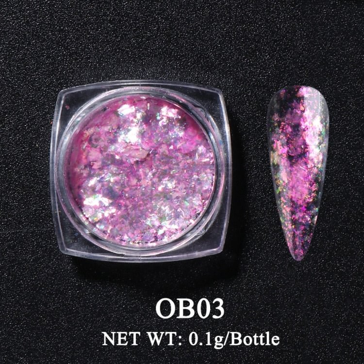 Shiny Aurora Opal Powder Nail Flake Pink Blue Holographic Glitter For Nail Design Ice Foil Shimmer Manicure Decoration LAOB01-12