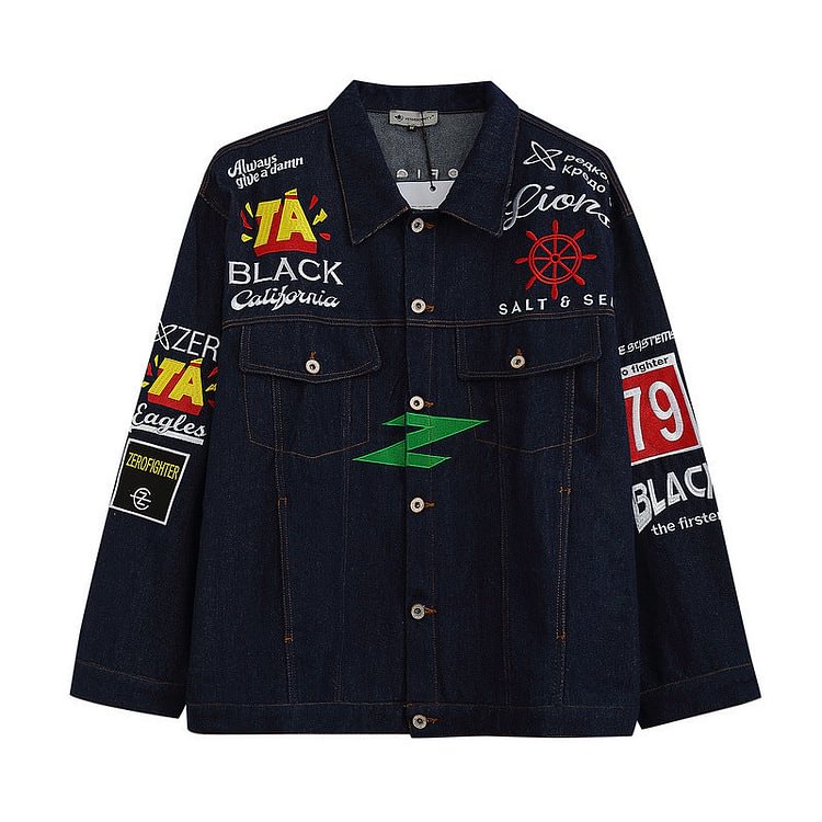 The Supermade Motocycle Letter Embroidered Denim Jacket