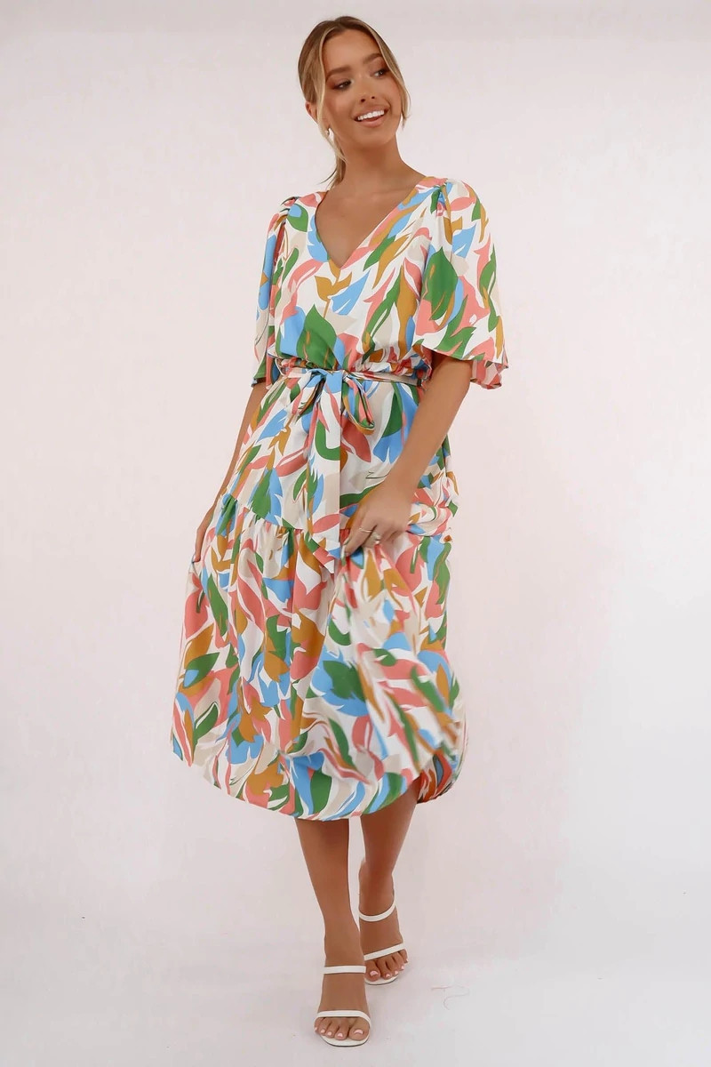  thdmladies Summer new V-neck flying sleeve temperament waist dress thedmladies