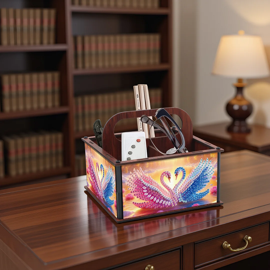 DIY Pink Blue Swan Wooden Diamond Painting Handheld Storage Box Kit Home Decor