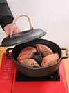 Cast Iron Roasted Sweet Potato Pan W/Lid Garlic Roaster for Picnic Camping Patio