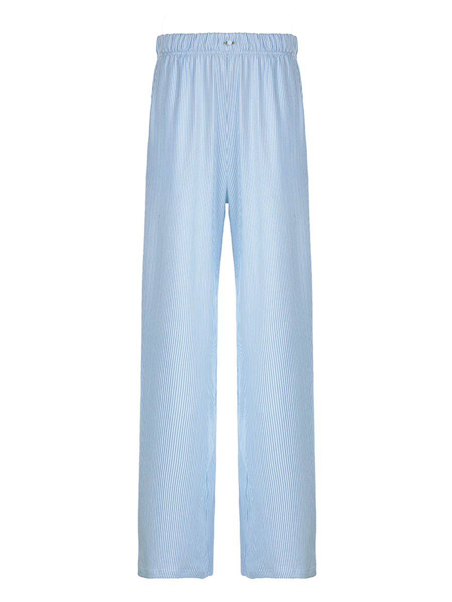 Coasfe Striped Lounge Pants – Mini Flower Elastic Waistband Wide Leg Casual Pull-On Trousers  