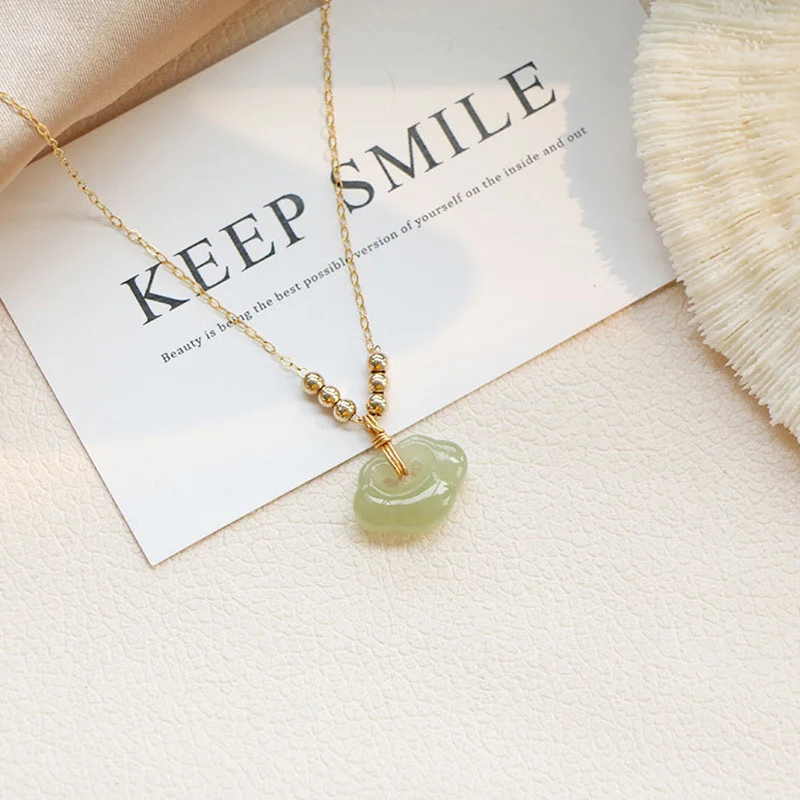  Elegant Hetian Jade Pendant Necklace - Modern & Traditional Design - Ruyi Lock for Love and Longevity - Perfect Gift for Valentine's Day or Birthdays