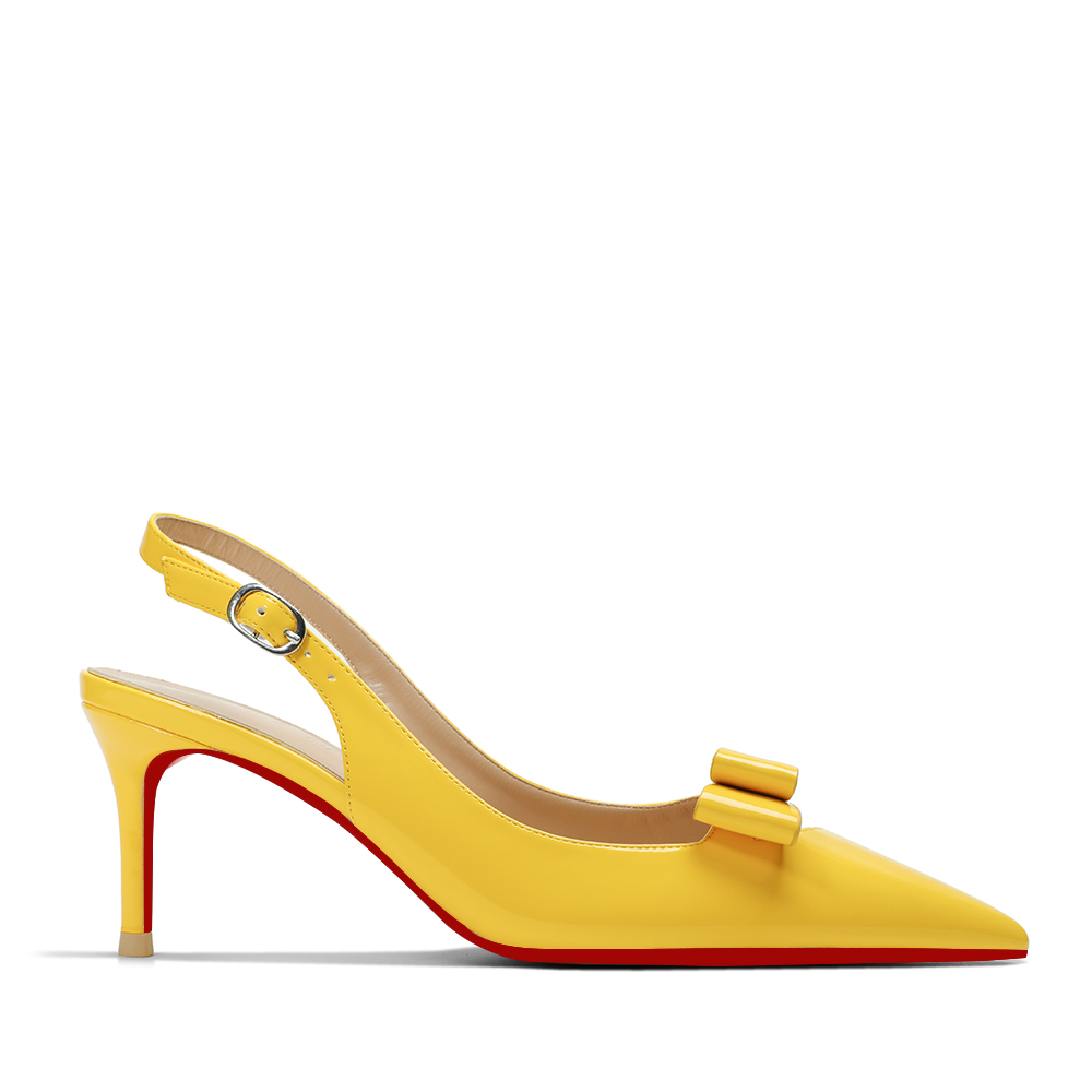 65mm Women's Pointed Toe Kitten Heel Slingback Pumps for Wedding Red Bottom Patent Heels-MERUMOTE