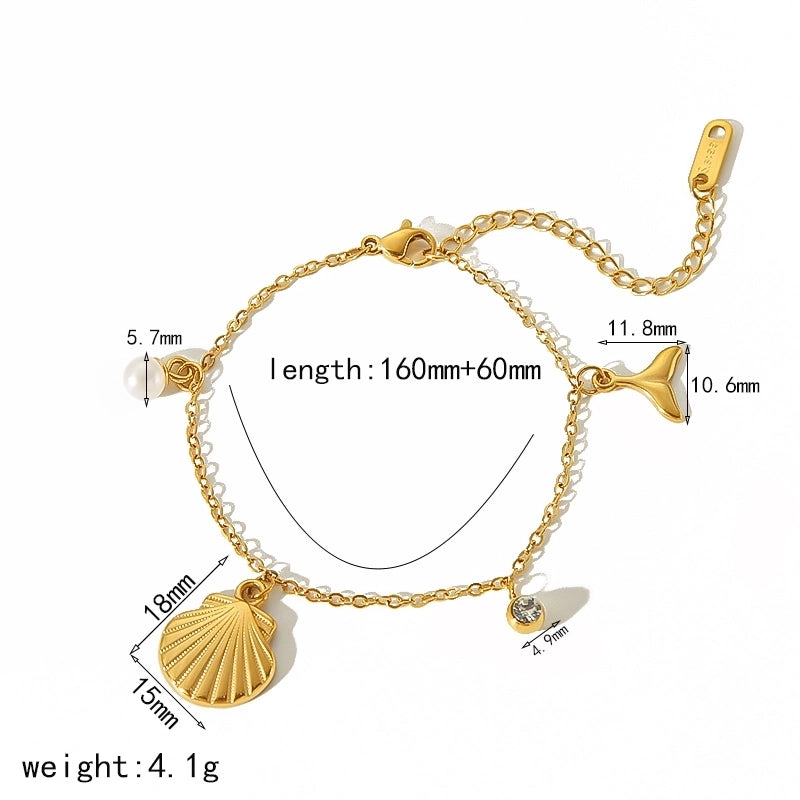 Marine Style Cool Style IG Style Starfish Ocean Shell 304 Stainless Steel Zircon 18K Gold Plated Polishing Pearl Inlay Bracelets Necklace