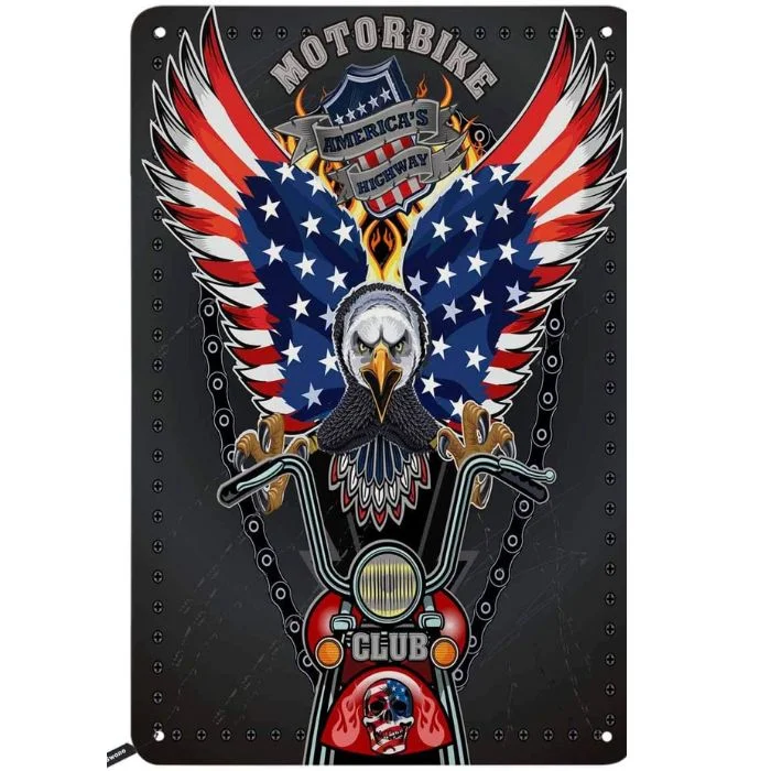 America motorbike club - enseigne en étain vintage et plaque en bois - 7.9x11.8in et 11.8x15.7inch