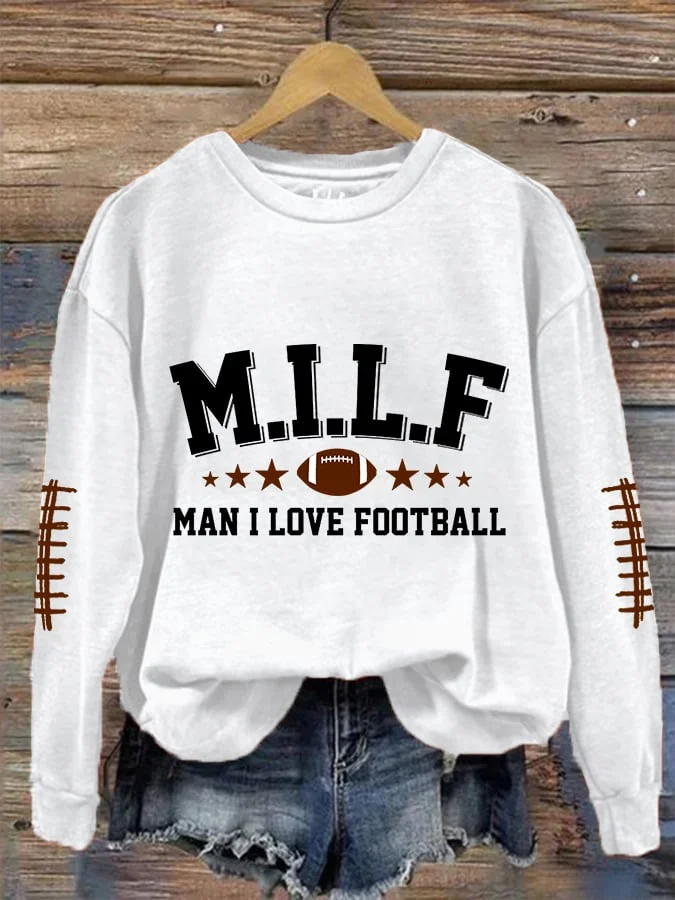 Women's Funny MILF Man I Love Football,Gameday Football Lover Casual Sweatshirt socialshop
