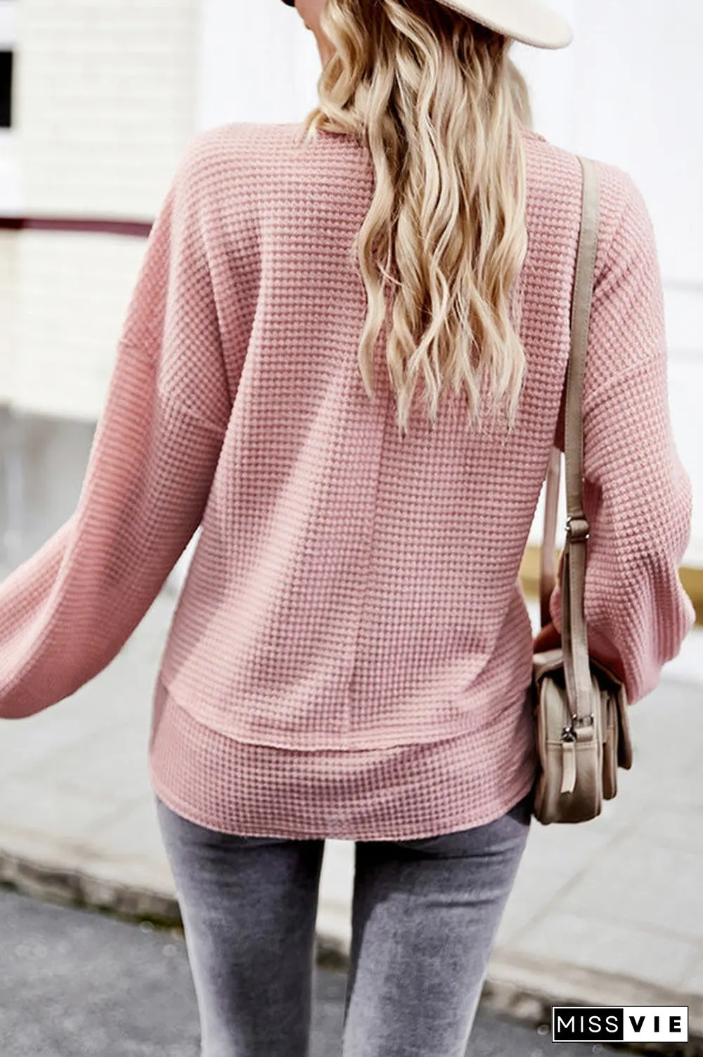Solid Color Loose Style V Neck Tops