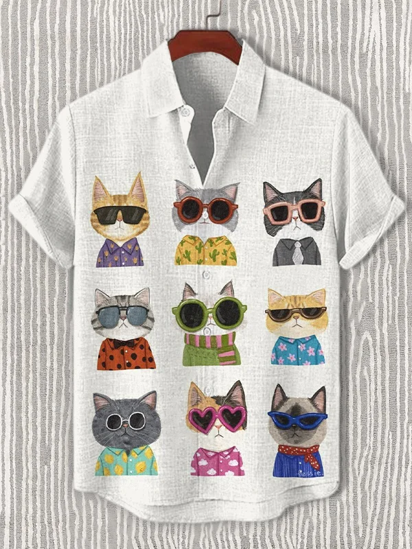 Men's Cat Wearing Sunglasses Art Print Shirt