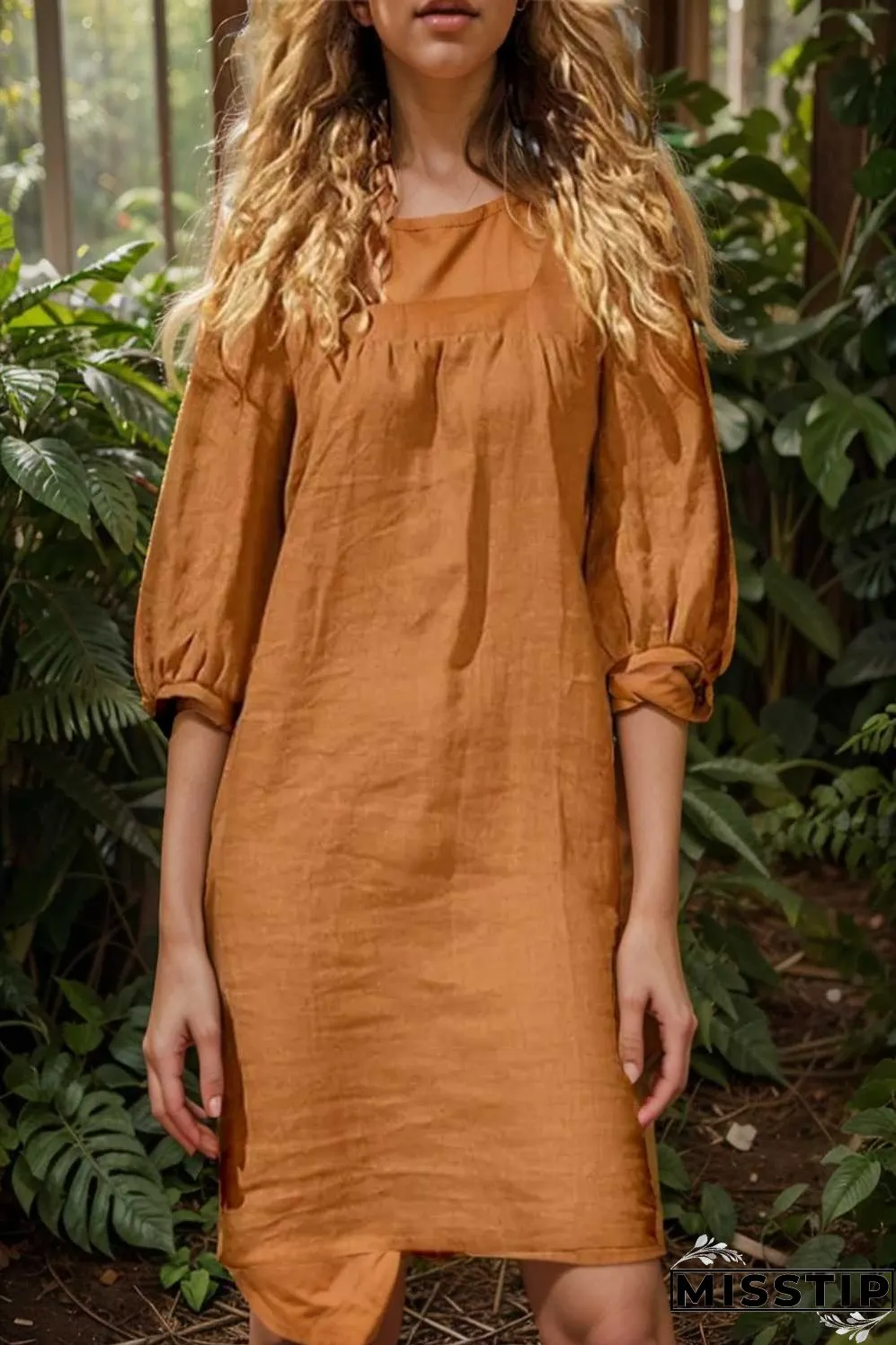cotton linen loose casual half sleeve mini dress