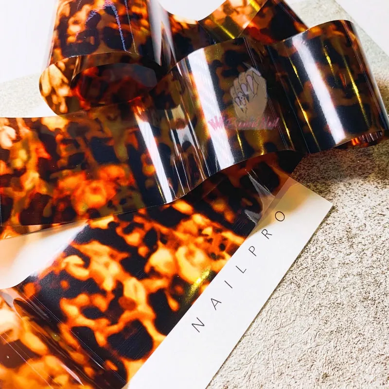 Tortoiseshell Amber Nails Tortoise Shell Nail Art Foil Leopard Pattern Transfer Decals Wraps Tips Stickers Manicure Decorations-Nail Inspo