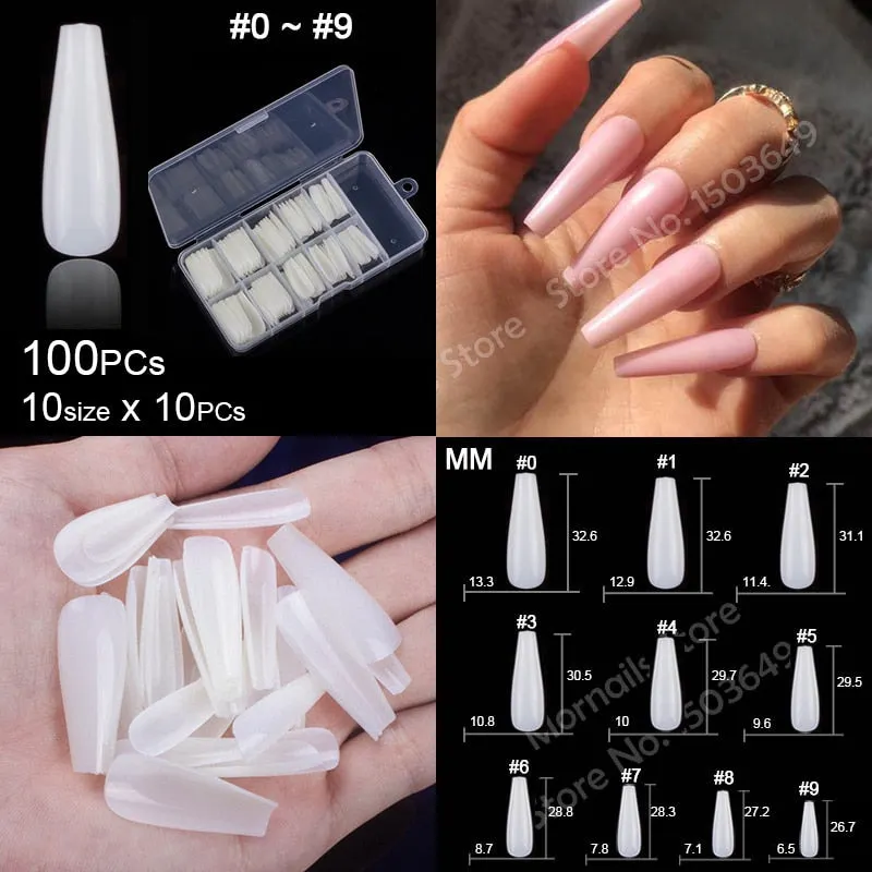100Pcs/box Nail Tips Short Full Cover Coffin Ballerina False Nails Ballet Shape Acrylic Fake Nails Press On Nails Salon Tools-Nail Inspo
