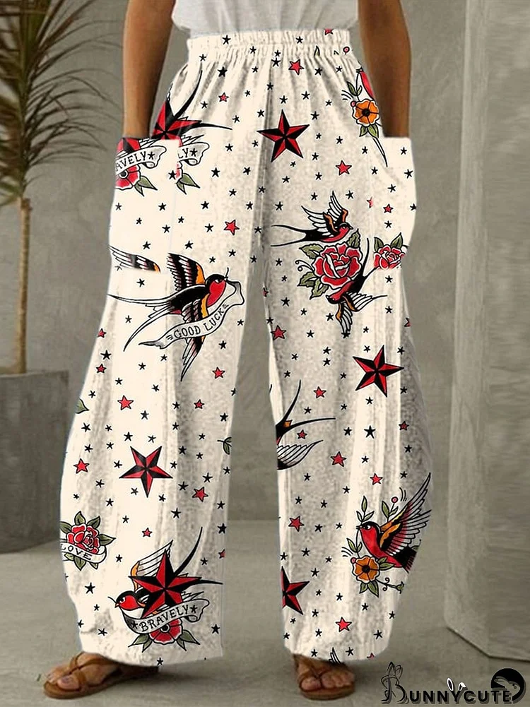 Women's Old School Swallow Tattoo Print Pants