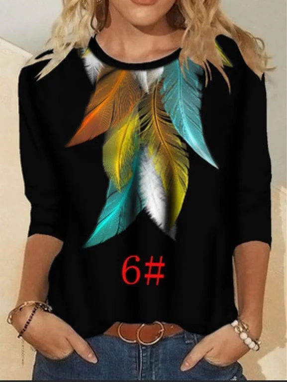 Women Long Sleeve Scoop Neck Floral Printed Graphic Top