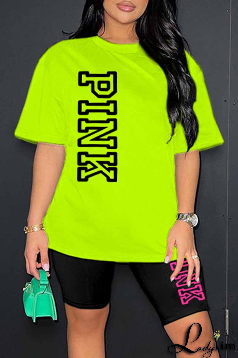 Ginger Casual Print Letter O Neck Short Sleeve Two Pieces