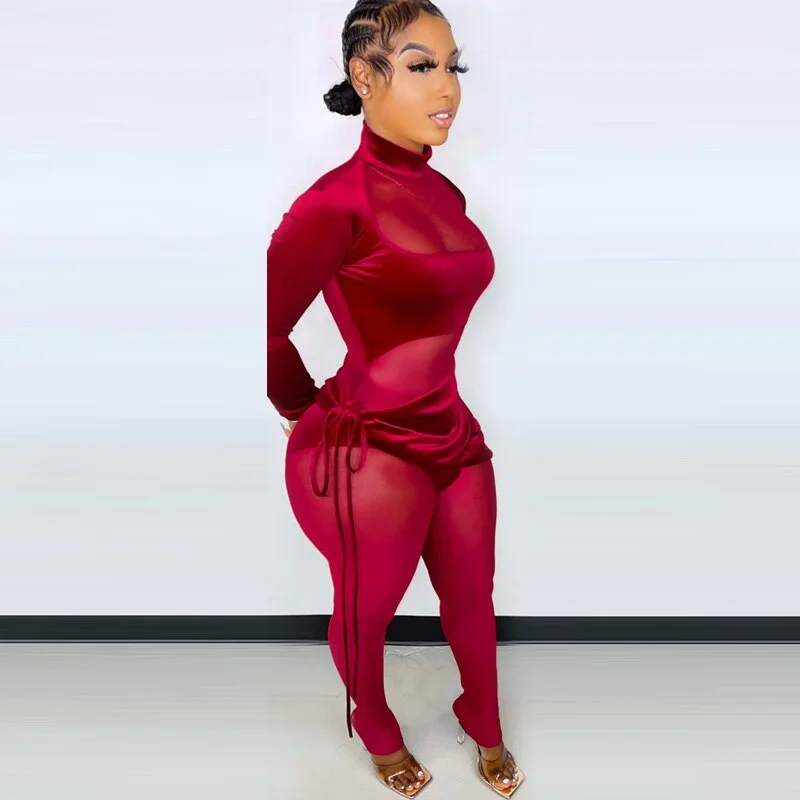 Hugcitar Women Fall Long Sleeve Hollow Out Crop Top Drawstring Irregular Mini 2 Pieces Set Bodycon Sexy 2021 Streetwear Club Y2K