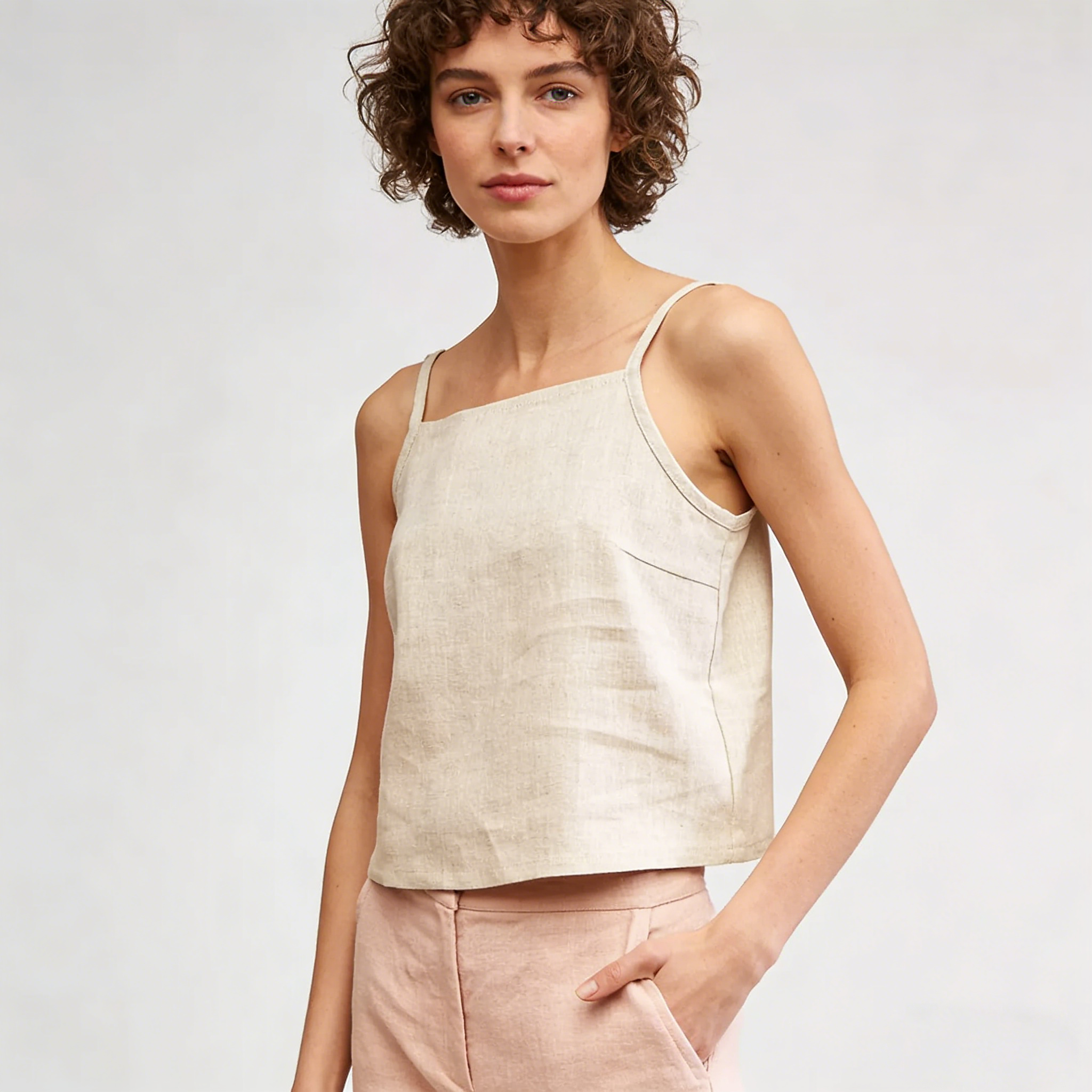 Linen Camisole Women 100% Linen Square Neck Cropped Cami Breathable REAL SILK LIFE