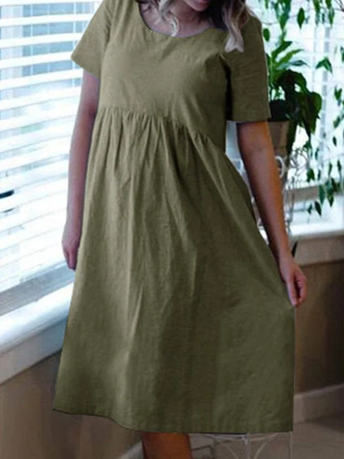 Ladies cotton linen simple casual dress