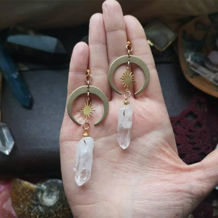Olivenorma Clear Crystal Crescent Moon With Sun Earrings