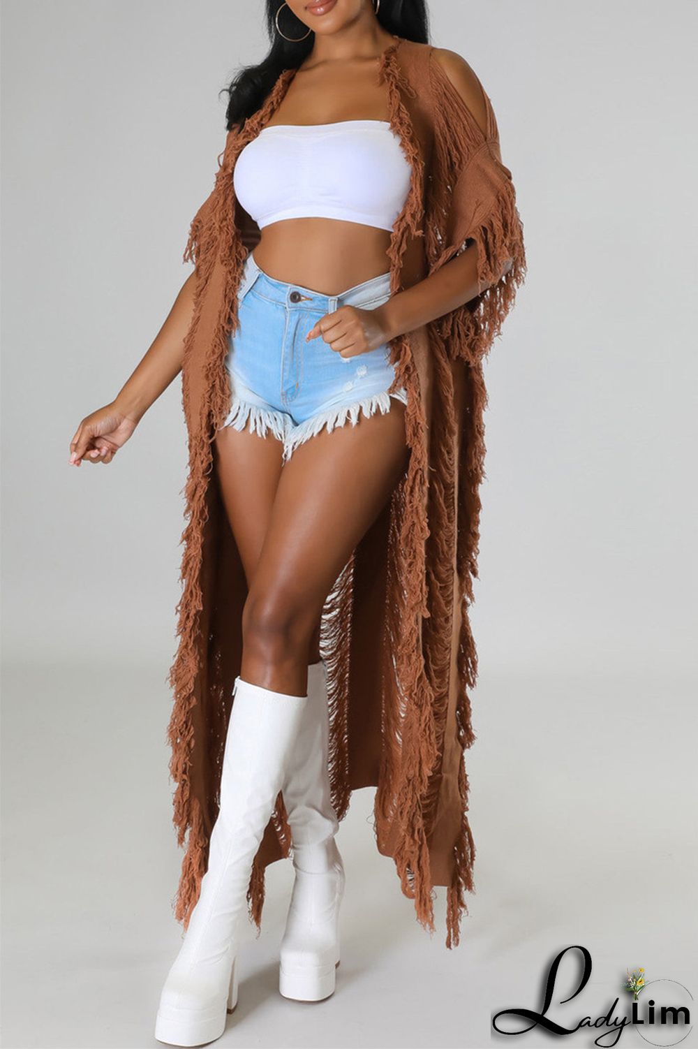 Black Fashion Casual Solid Tassel Patchwork Cardigan Outerwear