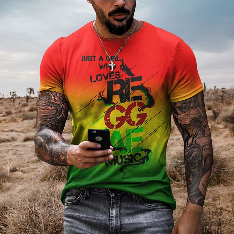 Comstylish Men's Reggae Letter Printed Short Sleeved T-Shirt