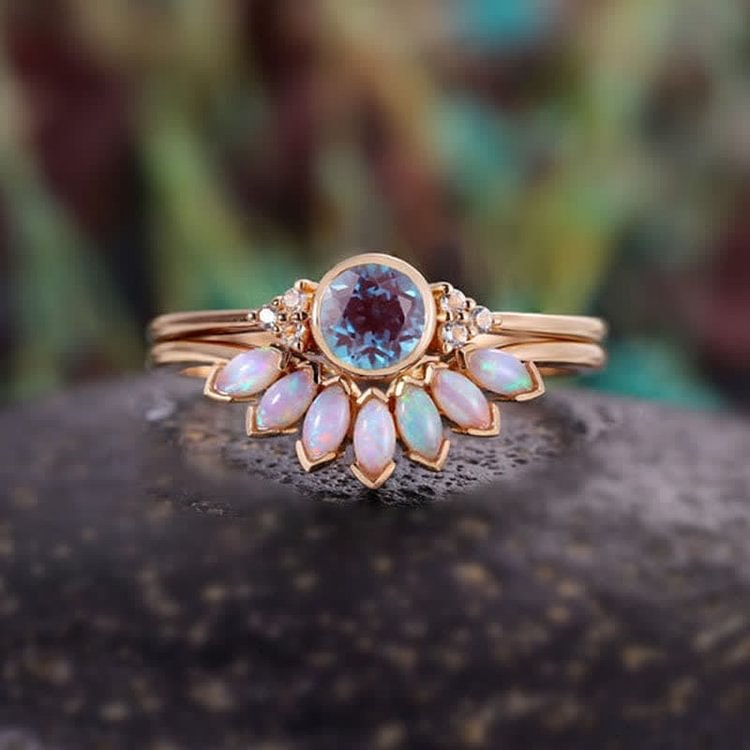 Opal & Sapphire Healing 2 - Piece Ring Set