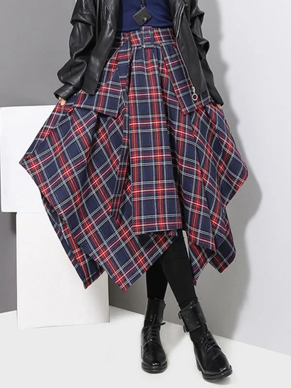 Casual Empire Belt Plaid Cropped Skirt