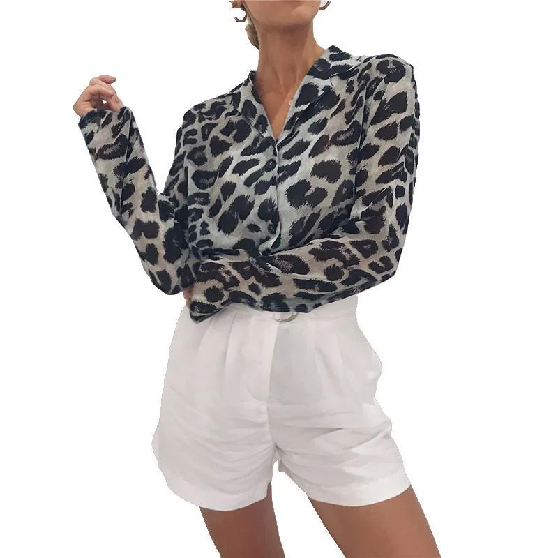 Uveng Uveng Autumn Sexy Leopard Print Chiffon Shirt Women's Shirt OL Temperament Commuter Shirt