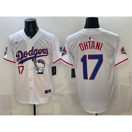 Men's Los Angeles Dodgers #17 Shohei Ohtani White Hello Kitty Night 2025 World Series Champions Patch Stitched Baseball Jersey