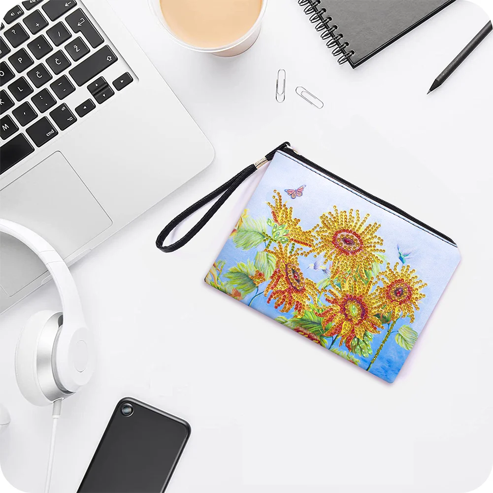 5D DIY Sunflower Partial Shaped Drill DIY Diamond Painting Bag with Zipper