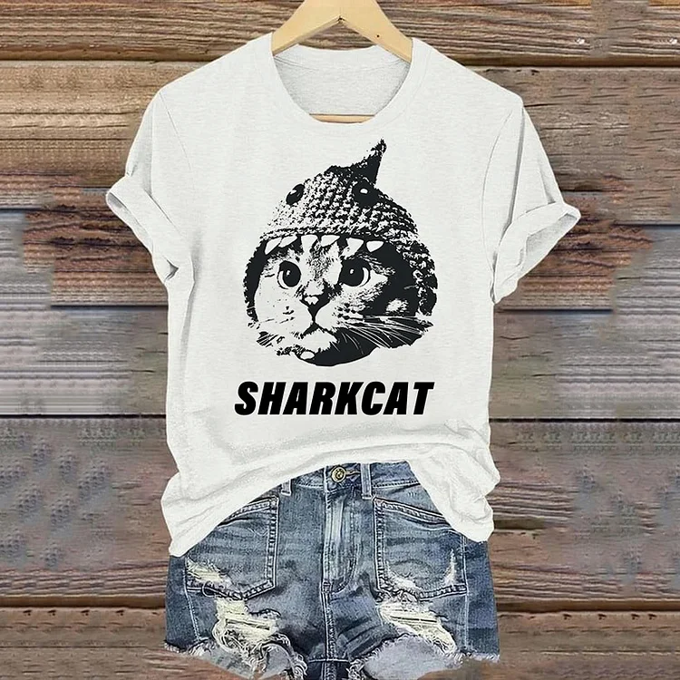 Women's Funny Sharkcat Art T-Shirt