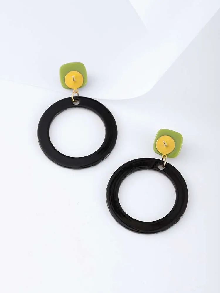 Flower Print Round Drop Earrings
