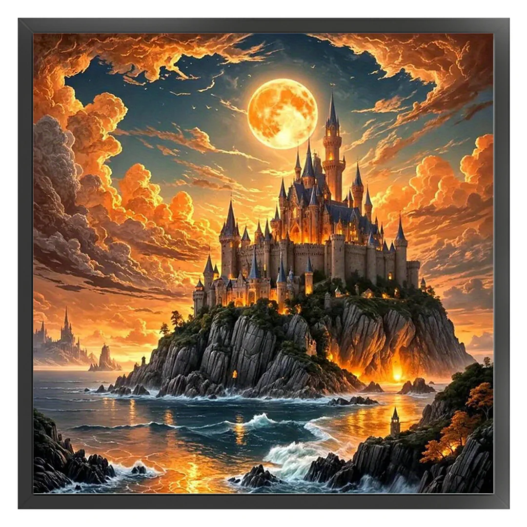 Castle Castle Full 14CT DIY Counted Cross Stitch Kits for Home Decor 40x40cm