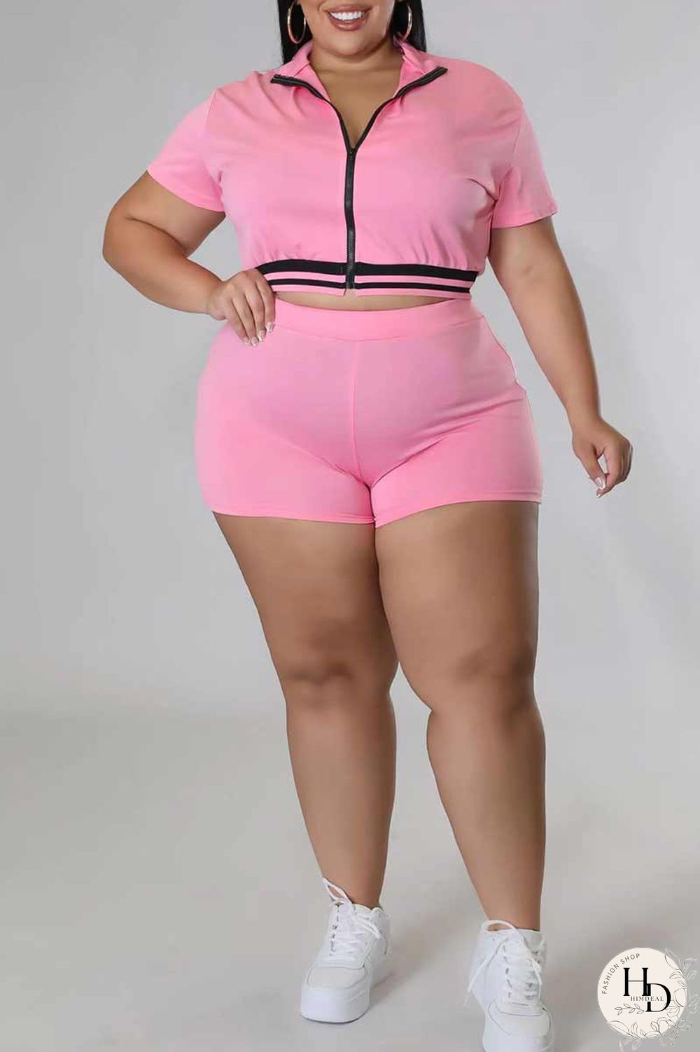 Red Casual Solid Patchwork Zipper Plus Size Two Pieces