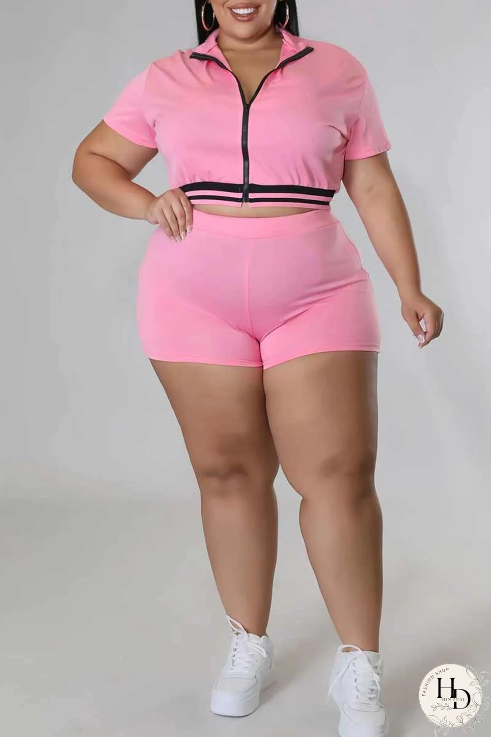 Red Casual Solid Patchwork Zipper Plus Size Two Pieces