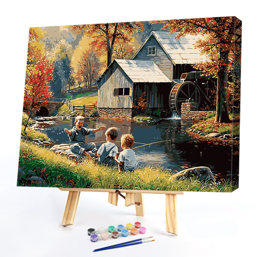 

40*50CM - Paint By Numbers - Boys Fishing By The Stream, 501 Original