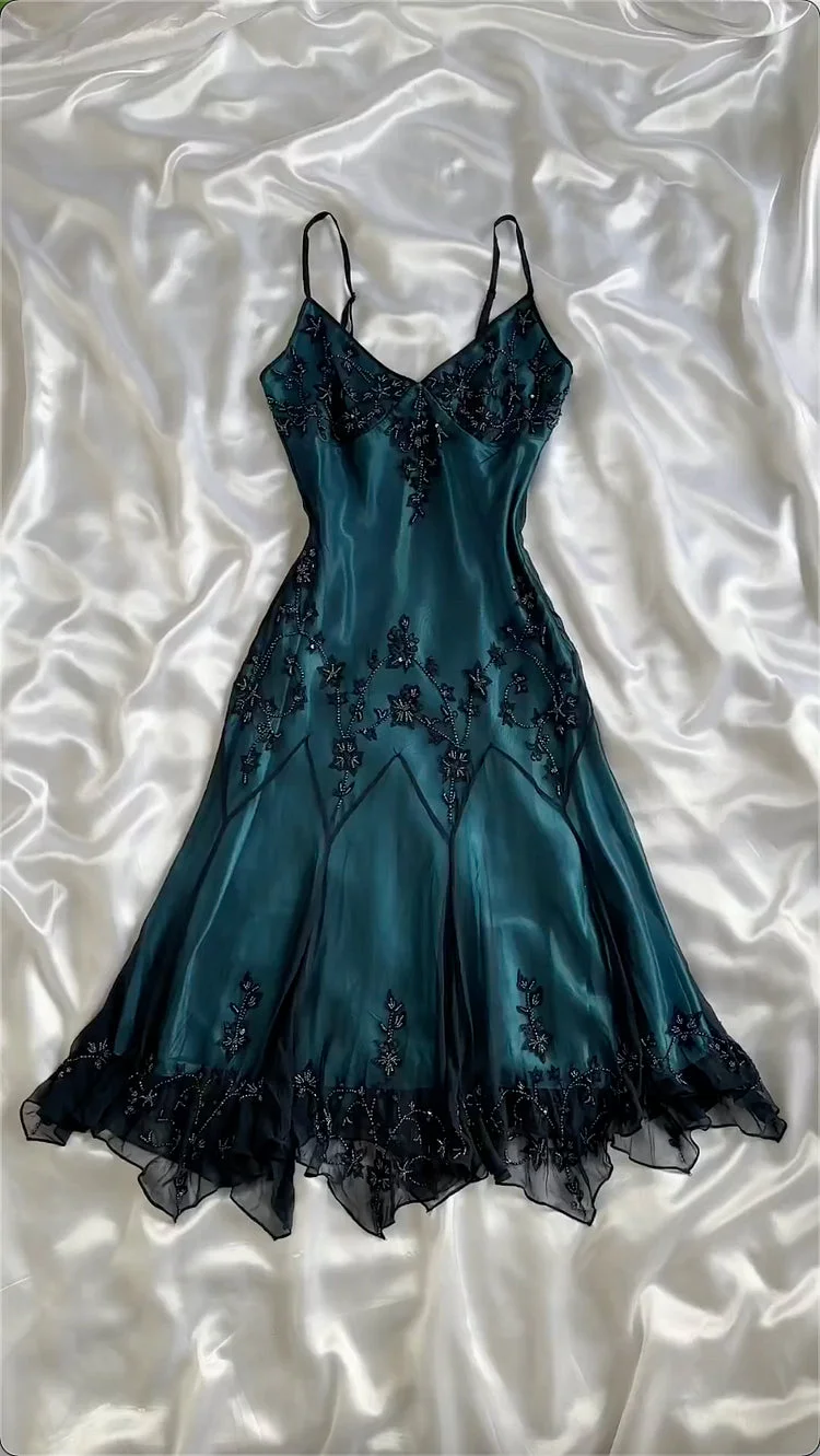 Peacock blue gorgeous vintage exquisite beaded spaetti strap short chiffon ball gown evening dress party dress homecoming dress