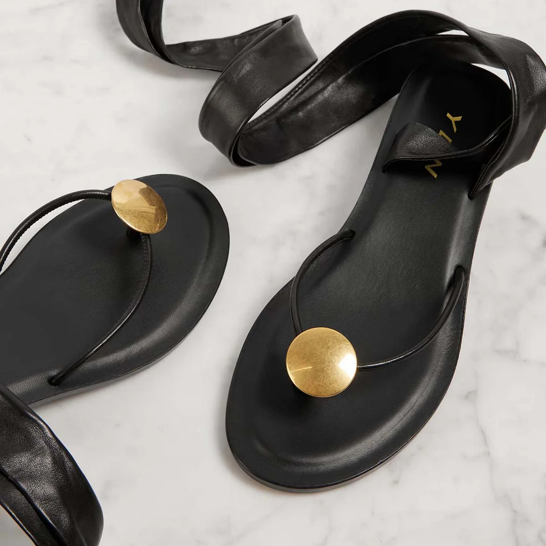  Ankle Strap Buckle Open Toe Block Heel Black Sandals for Women