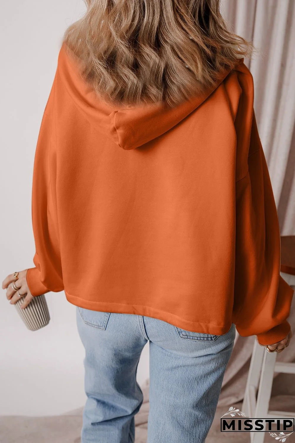 Pocketed Half Zip Dropped Shoulder Hoodie