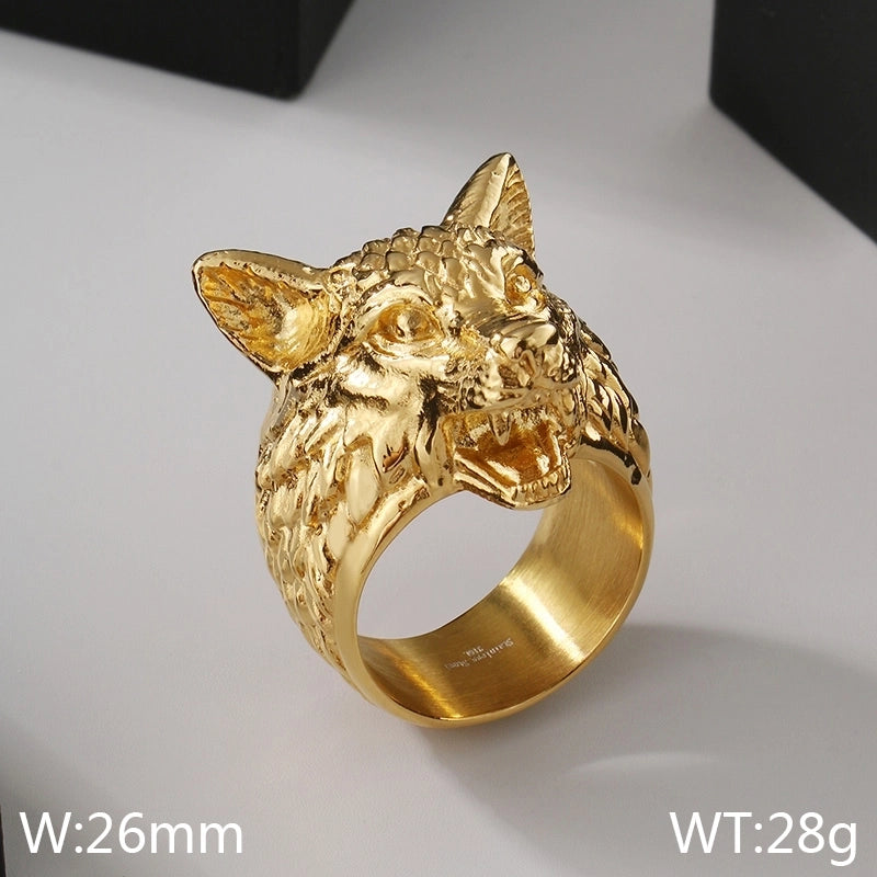 Jewelry Vintage Style Wolf 304 Stainless Steel 18K Gold Plated Rings