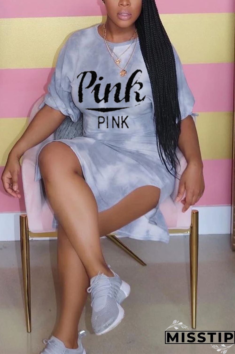 Grey Fashion Casual Letter Printed Long Dress