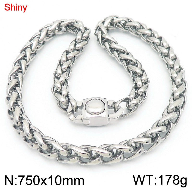 Fashion Stainless Steel 10mm Basket Chain Woven Chain Casting Buckle Necklace