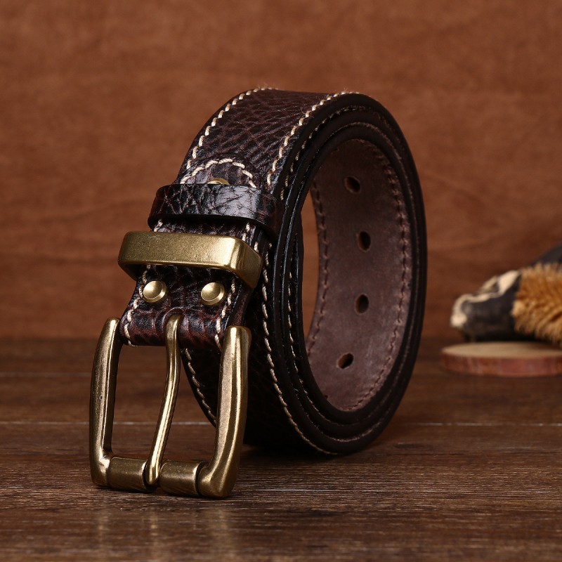 Top Layer Cowhide Print Vintage Copper Buckle Belt DANRRIO.COM DANRRIO