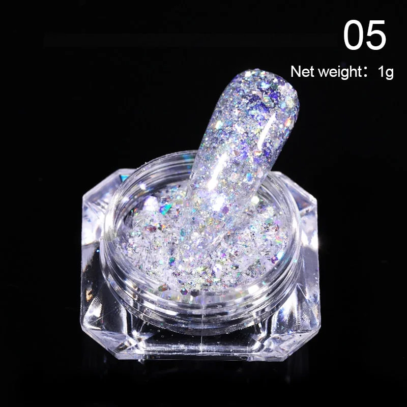 1g Glitter Nail Sequins iridescent Powder Shining Irregular 3D Hexagon Colorful Sequins Summer Popular DIY Nail Art Decoration-Nail Inspo